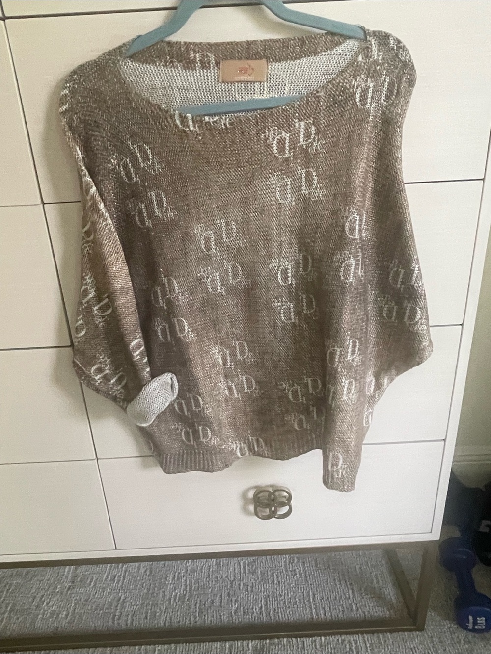 Off-the-Shoulder Beige Logo Jacquard Sweater